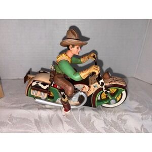 Signed Robert Shields Road Wrangler Wooden Motorcycle and Rider